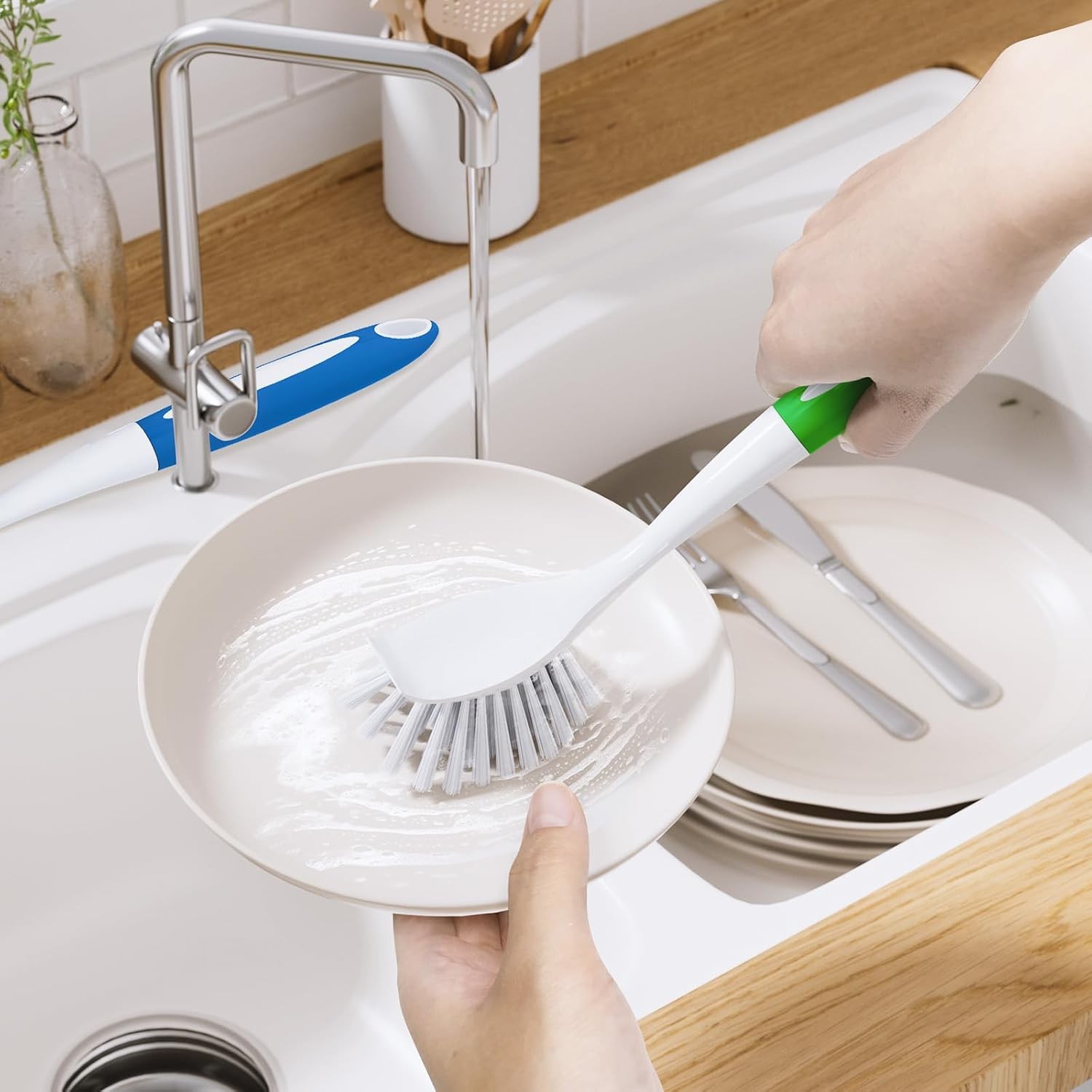 2 Pack Dish Brush with Handle Kitchen Scrub Brushes Stiff Bristles for Sink Pots
