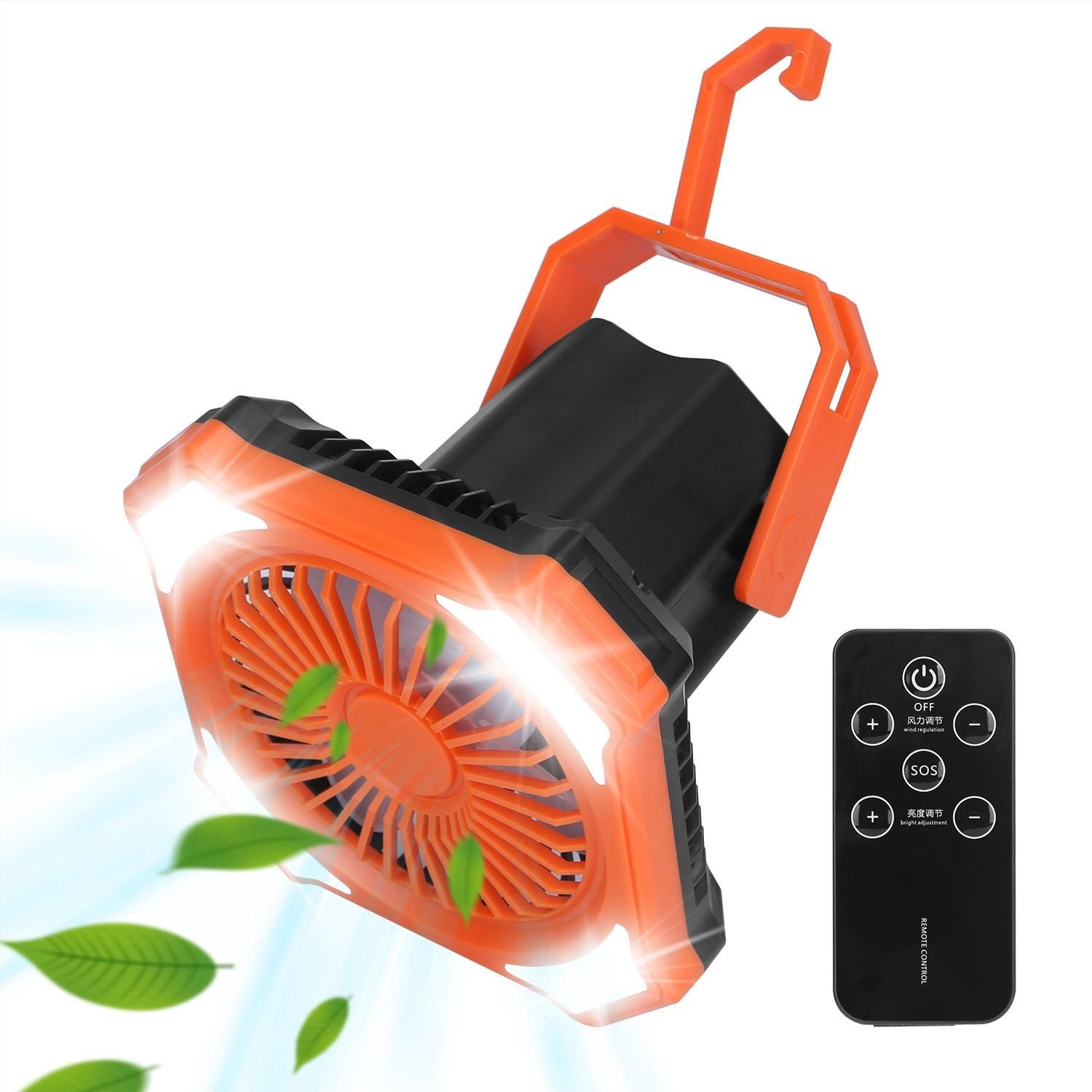 Camping Fan LED Lantern USB Rechargeable Tent Light Hanging Hook Power Bank