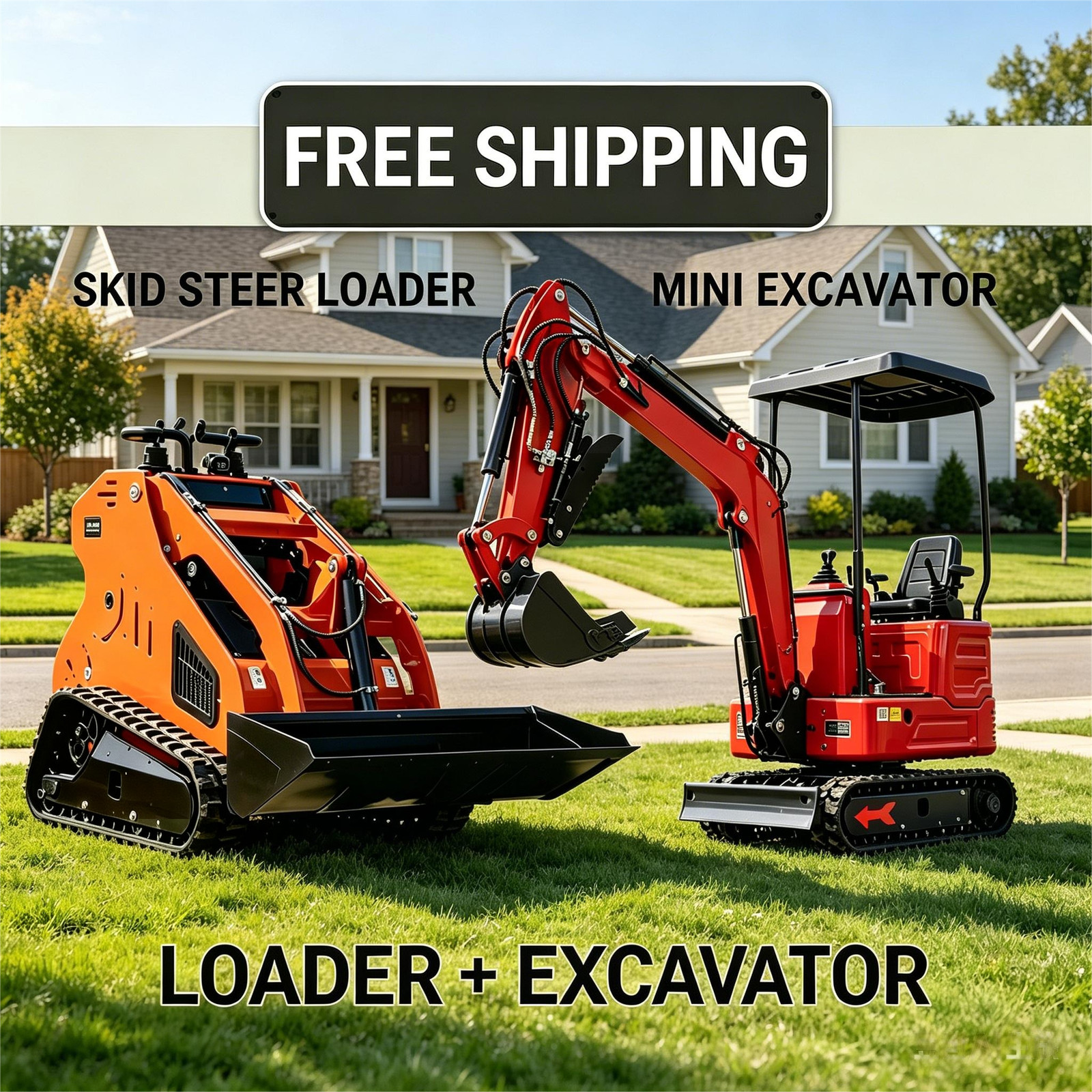 1-ton mini excavator (pilot thumb clamp) + mini loader B&S engine free shipping