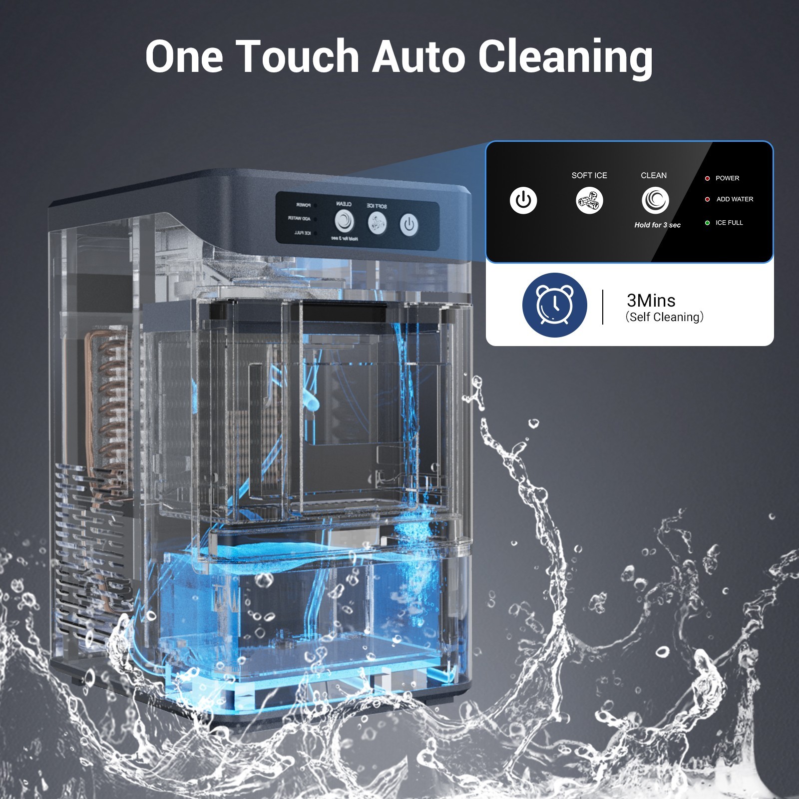 44lb Countertop Nugget Ice Maker 5Mins Fast Pebble Ice Making Machine Self-Clean