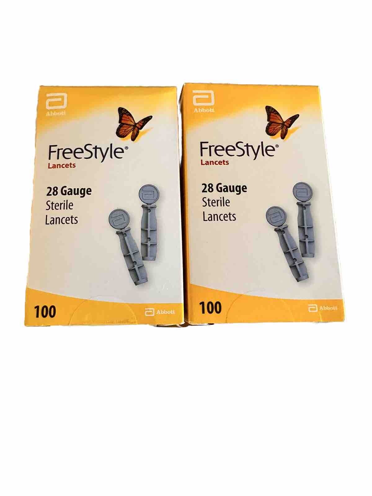 200 Freestyle 28 Gauge Sterile Lancets - 2 Boxes Of Pack of 100