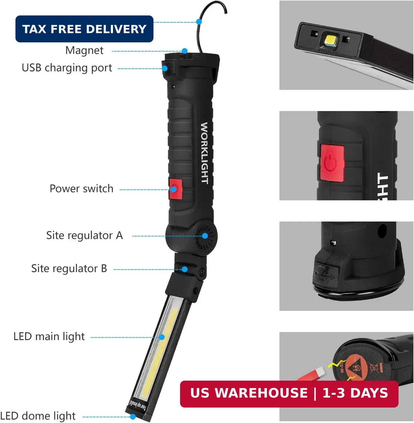 Lmaytech Tool Gifts for Men 2Pack Rechargeable LED Work Lights with Magnetic Bas