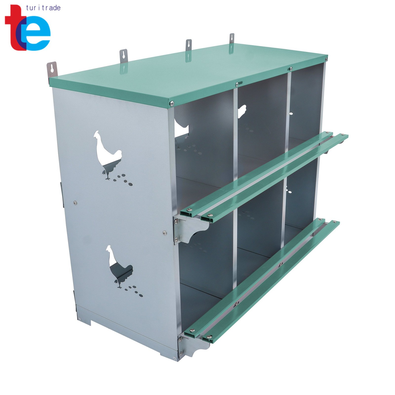 Sturdy Chicken Nesting Boxes - 6 Compartment Metal Poultry Nest Box Wall Mount