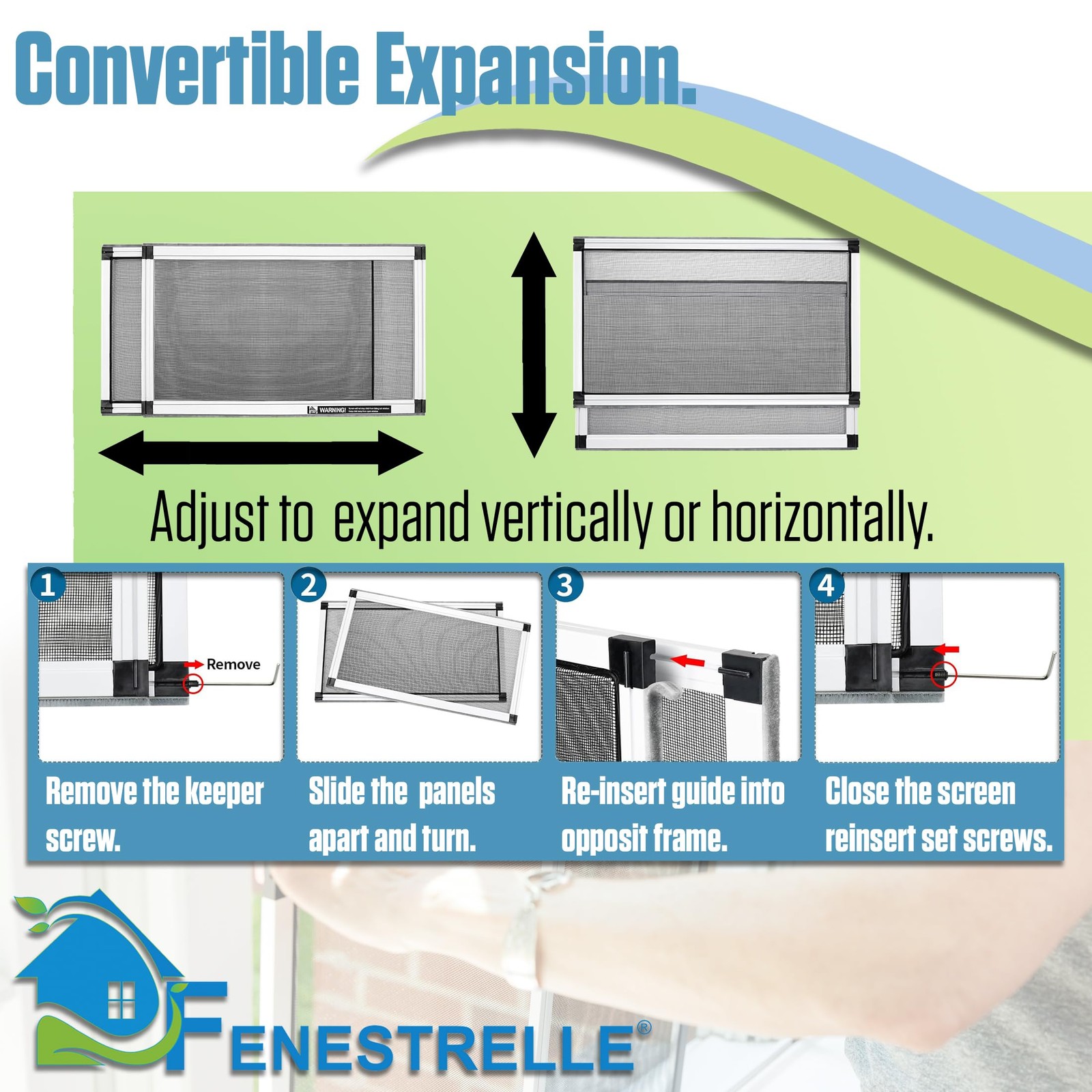 Expandable Window Screen 15" H × 21"-40" W, Adjustable, Flame Resistant, 2 Pack