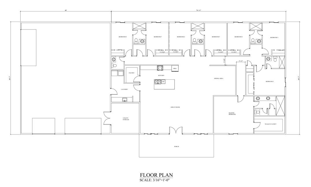 3685 Square Foot, 8 Bed, 5.5  Bath, Loft, 3 Car Garage Barndominium House Plans!
