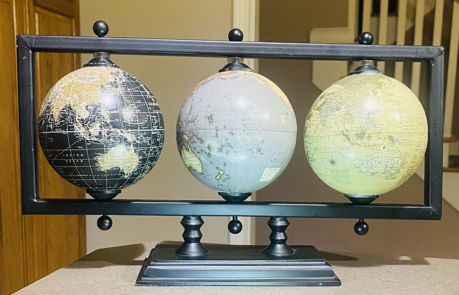 Triple Globe Centerpiece 14" X 8" Decorative Conversation Home Office Bookshelf