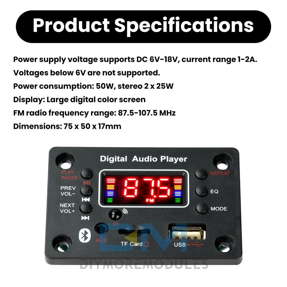 Audio Amplifier Board 2*25W 2CH Bluetooth 5.0 MP3 Decoder Board with Amplifier
