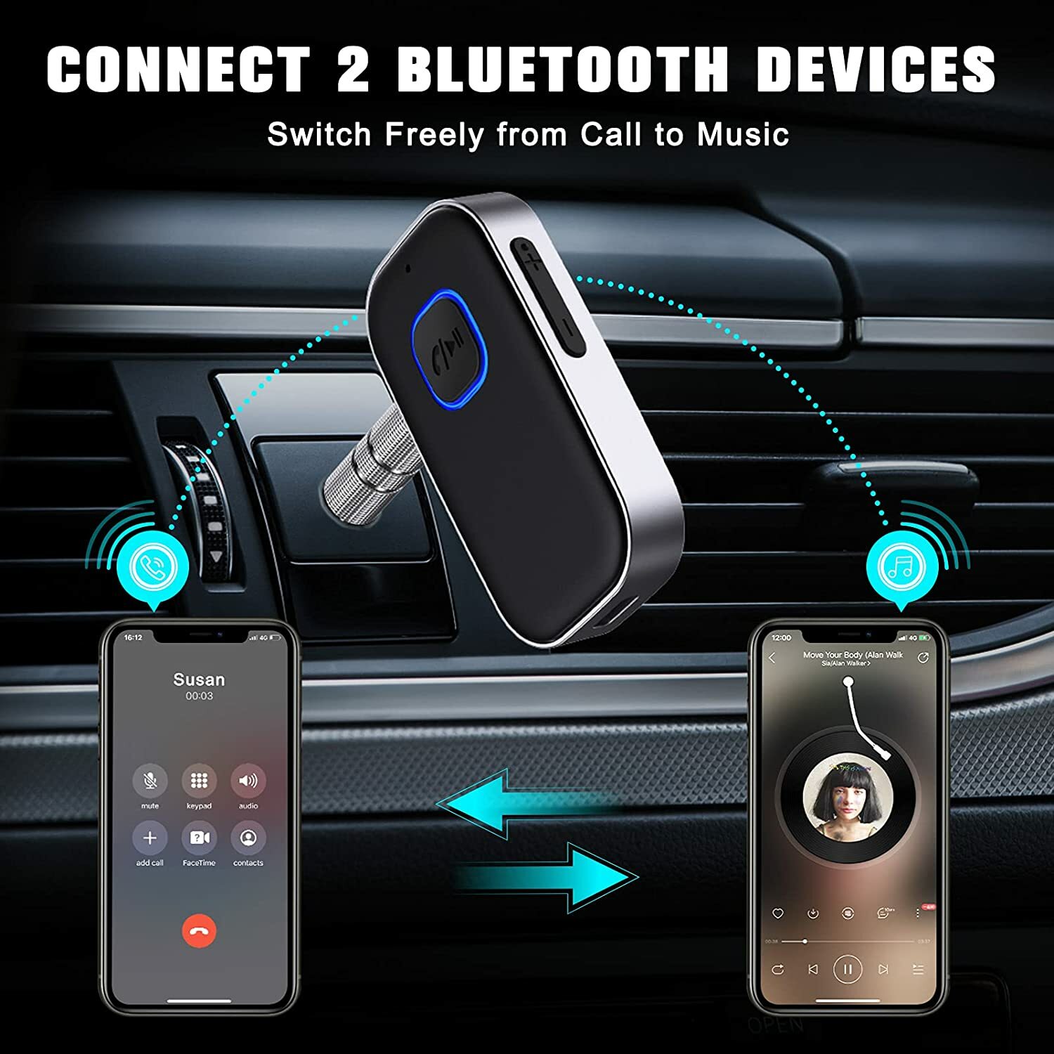 USB Wireless Bluetooth 5.0 Transmitter Receiver 3.5mm 2in1 Audio Adapter Aux Car