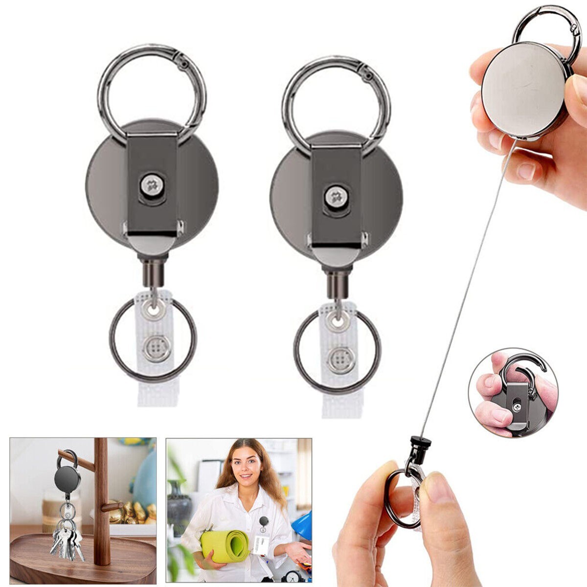 1Pcs Retractable Heavy Duty Pull Ring Key Chain Recoil Keyring Wire Rope Holder