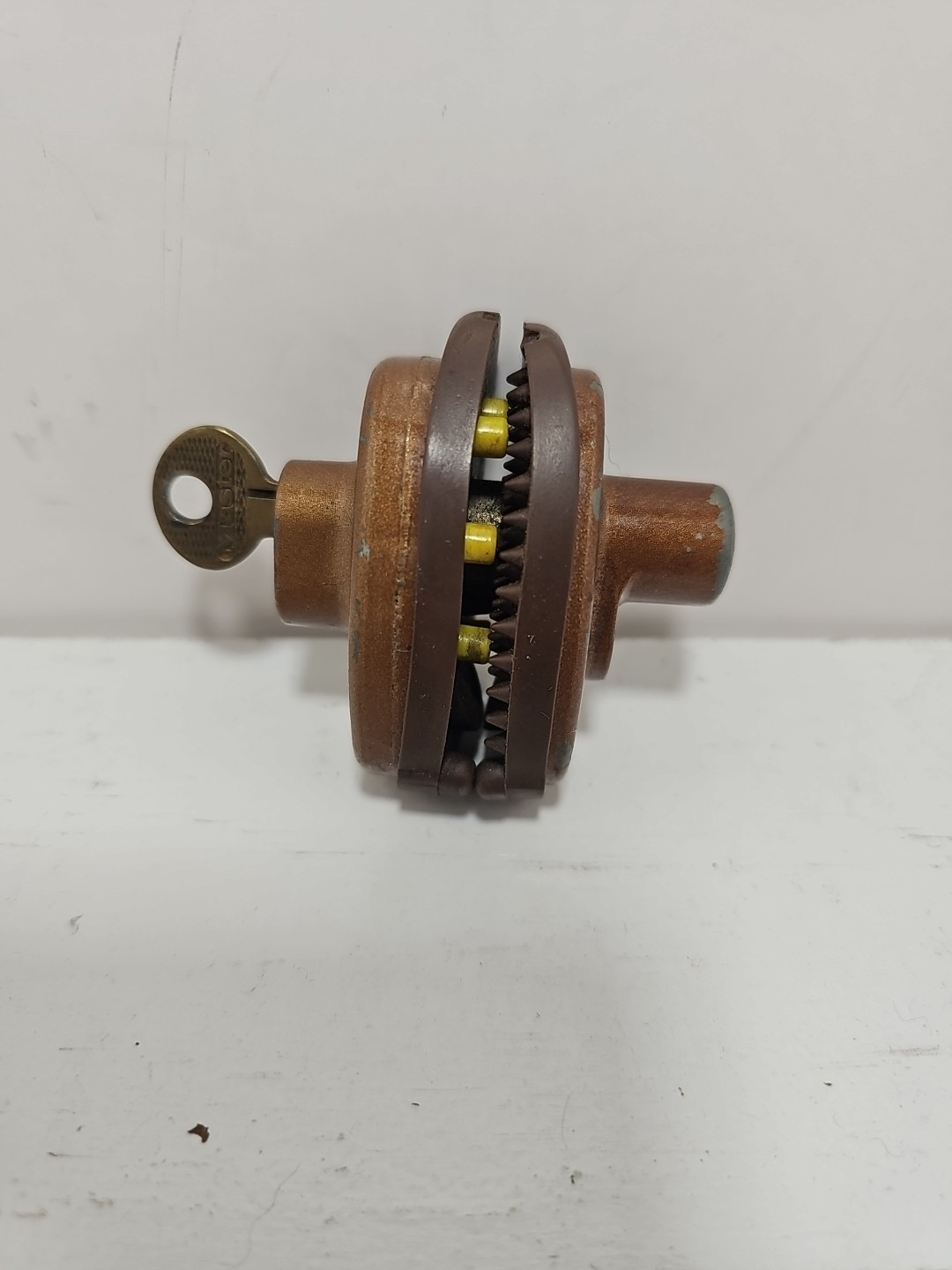 Vintage Master Lock, Two-Piece Clamp Lock with Key
