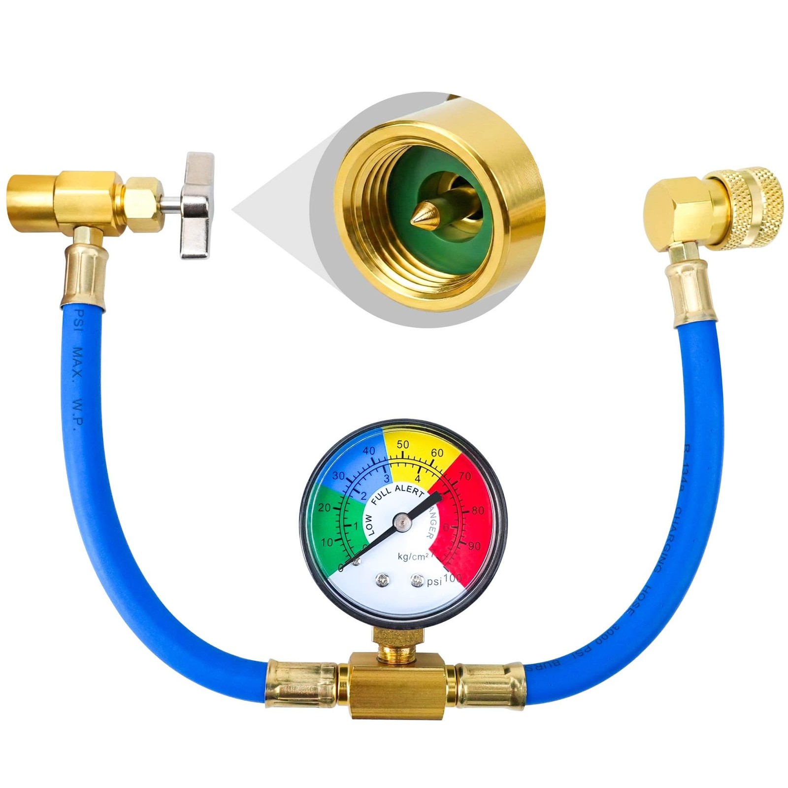 R134A Car AC Recharge Hose Kit with Puncture Can Tap and Pressure Gauge