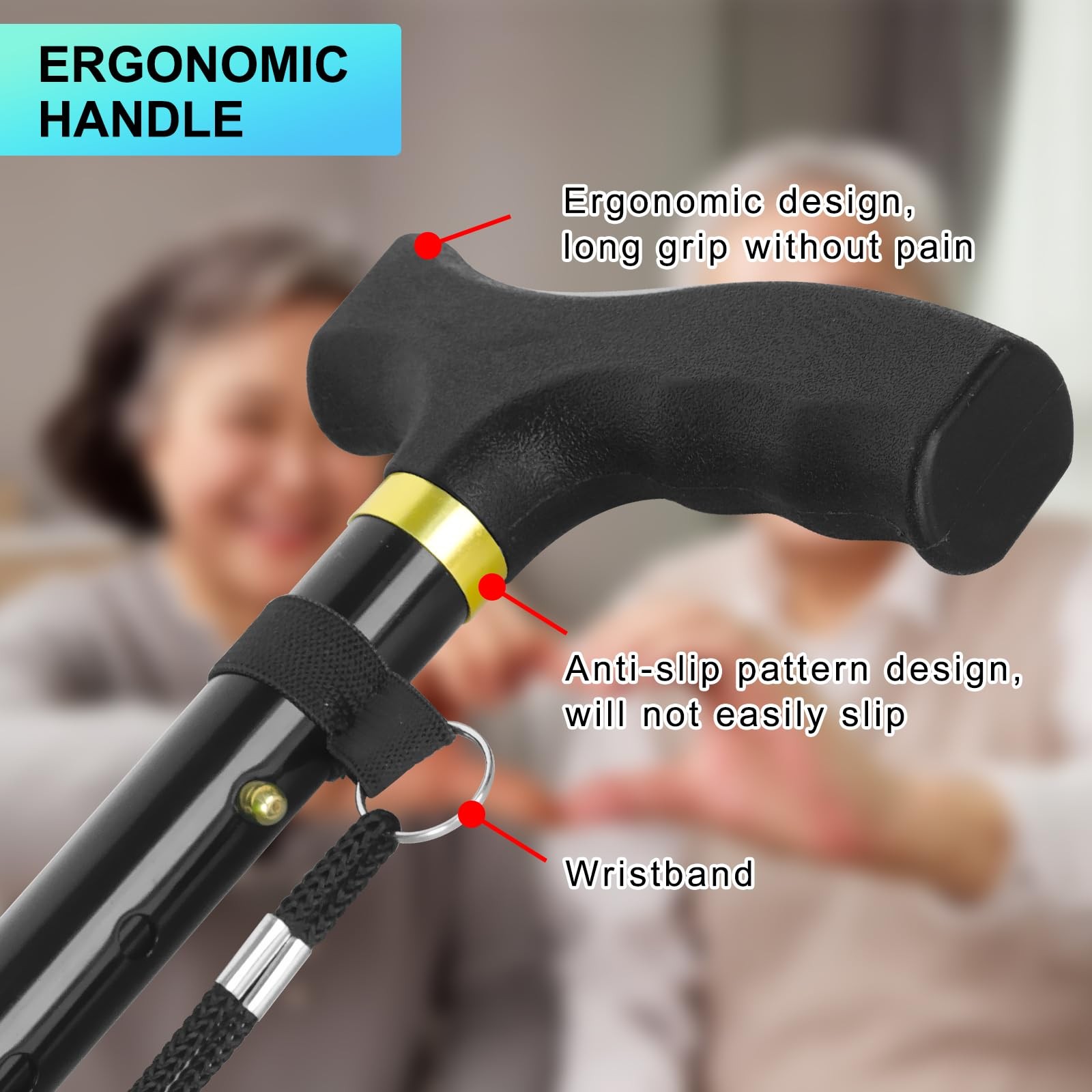 Folding Cane, Walking Height adjustment according to your requirements, Black