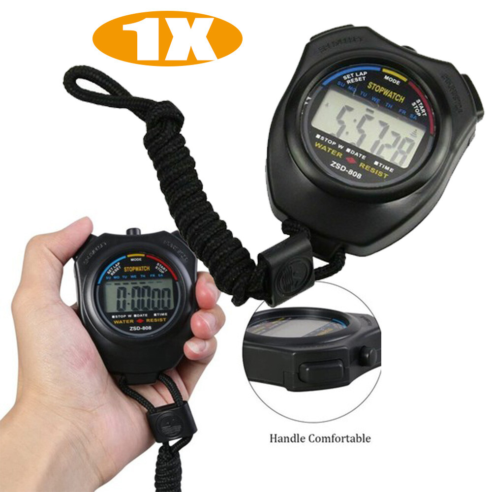 Black Digital Sports Stopwatch Stop Watch Timer Alarm Counter Handheld Tool