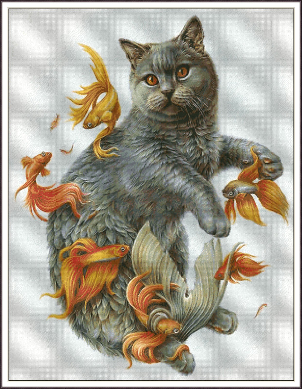 Cat & Goldfishes 288 - Chart Counted Cross Stitch Pattern Needlework