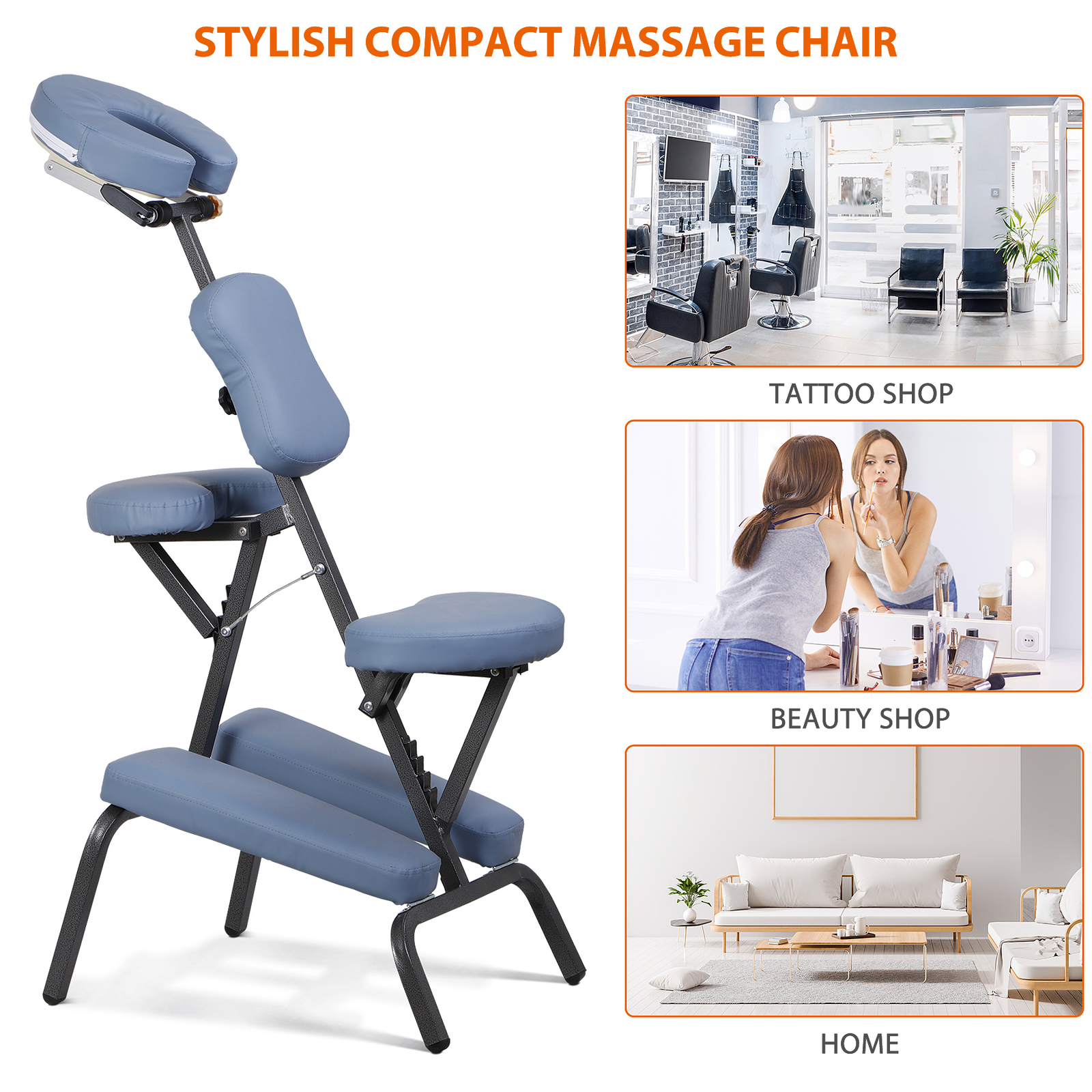 Travel Tattoo Spa Portable Folding PU Leather Pad Salon Massage Chair Blue