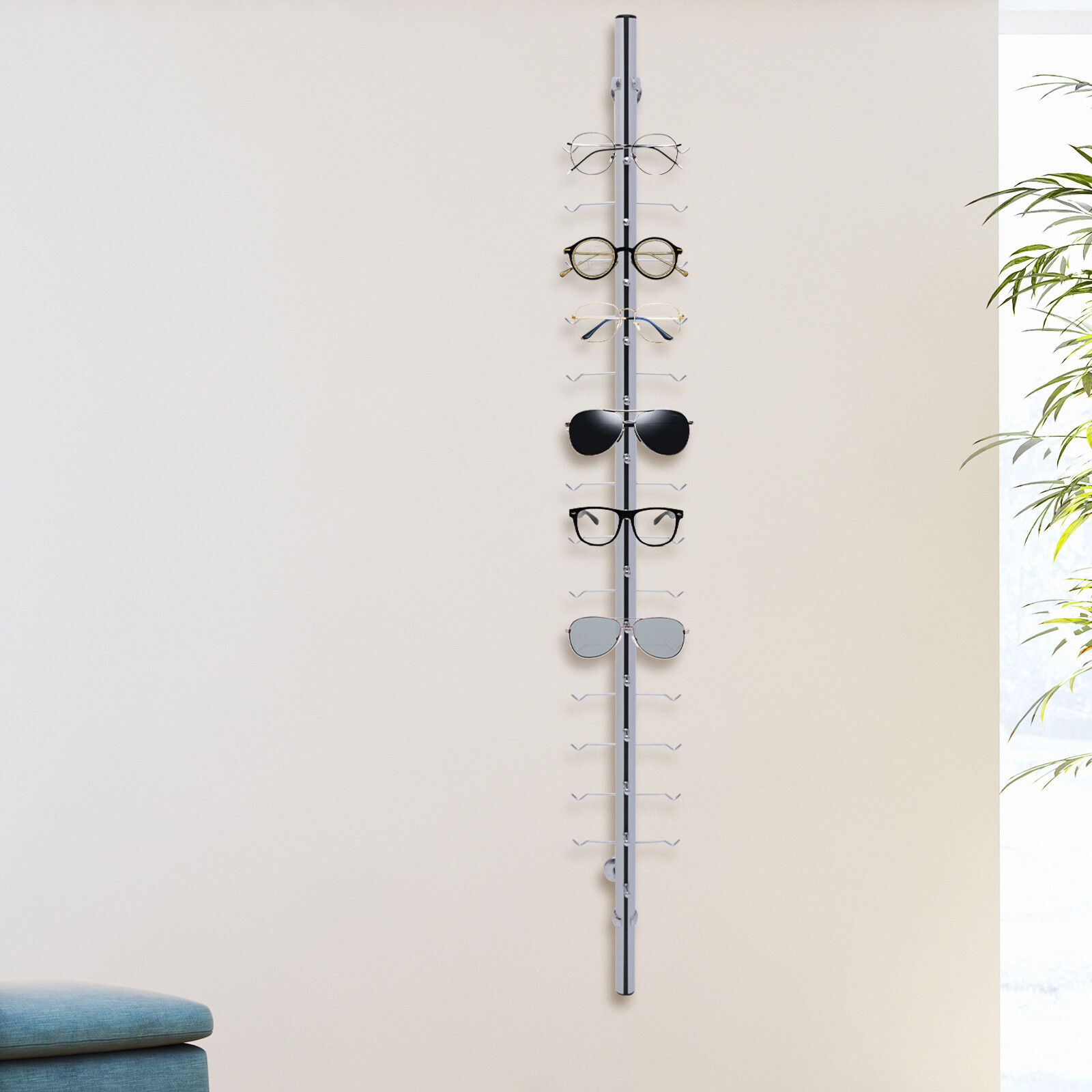 10pcs Aluminium Eyeglass Display Rod Rack Wall-Mounted Sunglasses Storage Frame
