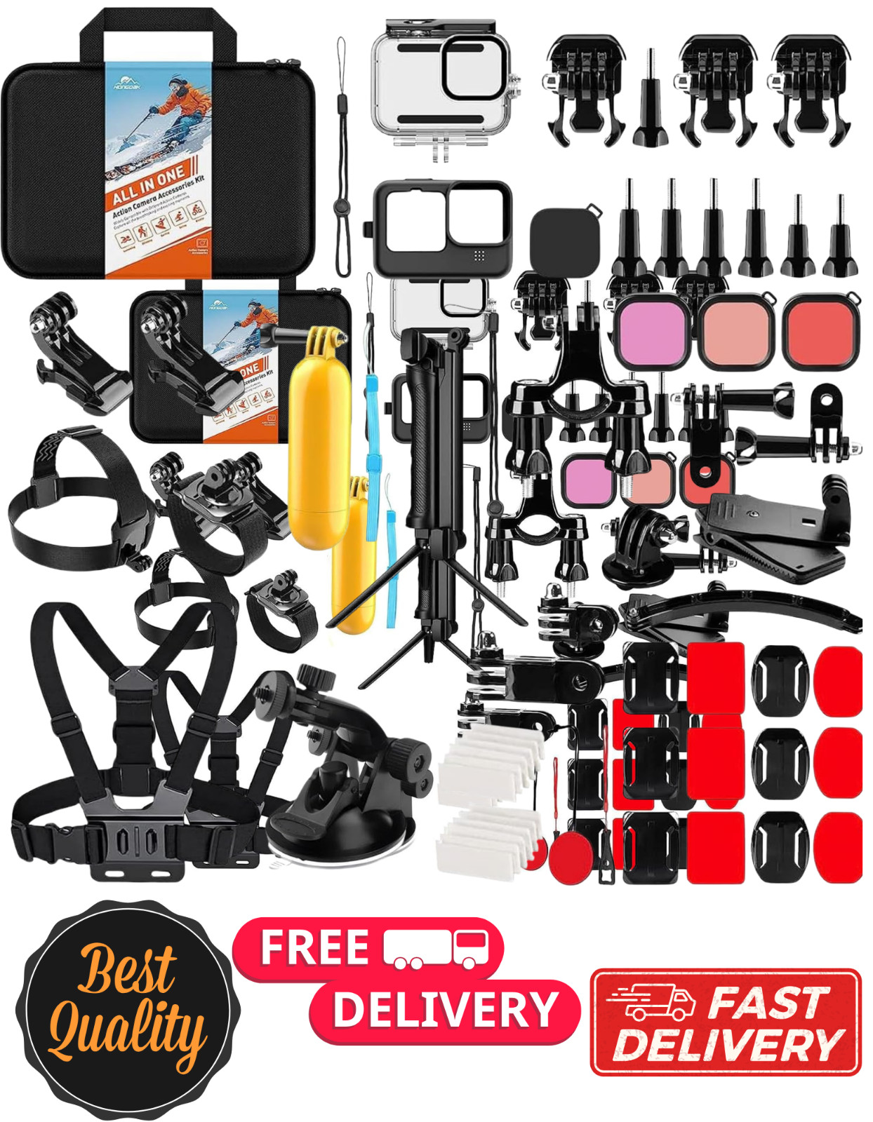 Action Camera Accessories Kit for GoPro Hero 13 12 11 10 9 Black | Waterproof