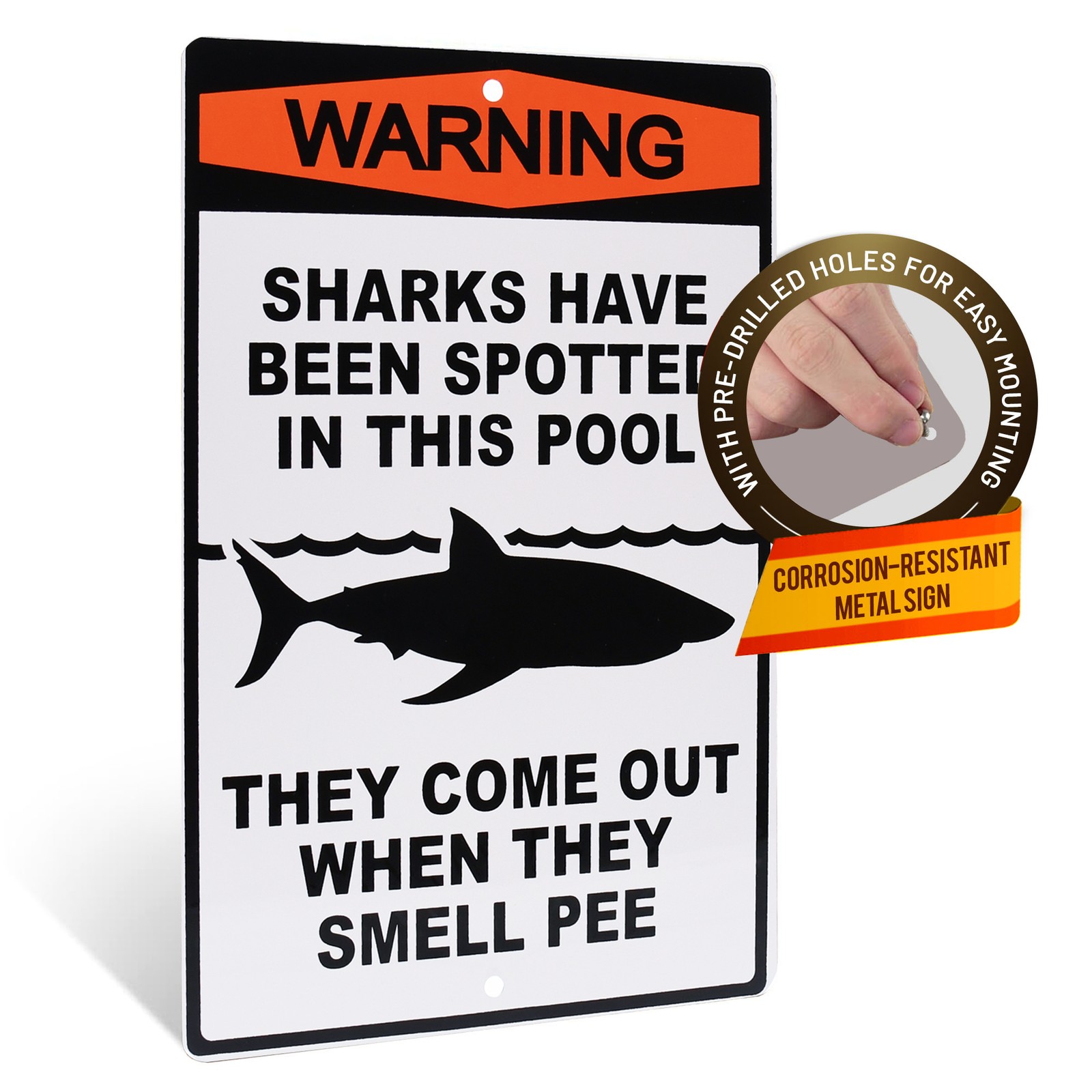 Warning Sharks Spotted Pee In Swimming Pool No Peeing Tin Sign Funny Wall Decor