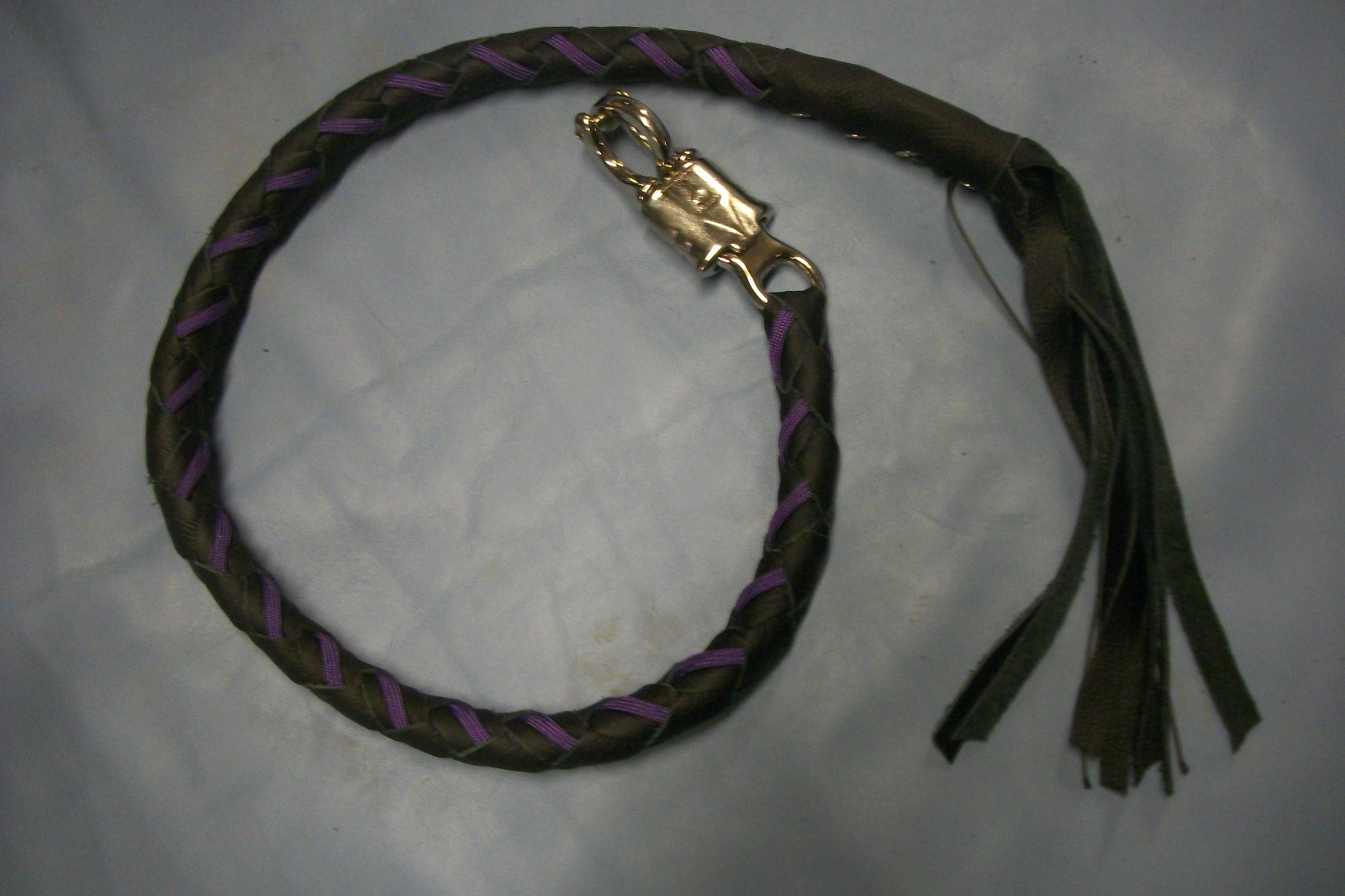 Biker whip getback motorcycle leather BLACK LEATHER PURPLE  PARACORD by STITCH