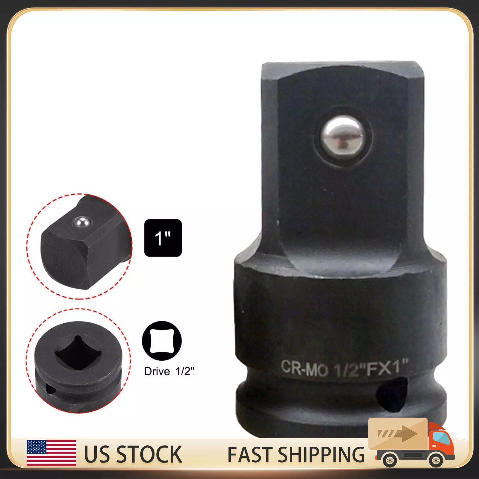 1/2 Inch Drive x 1 Inch Impact Socket Adapter Female to Male Cr-Mo