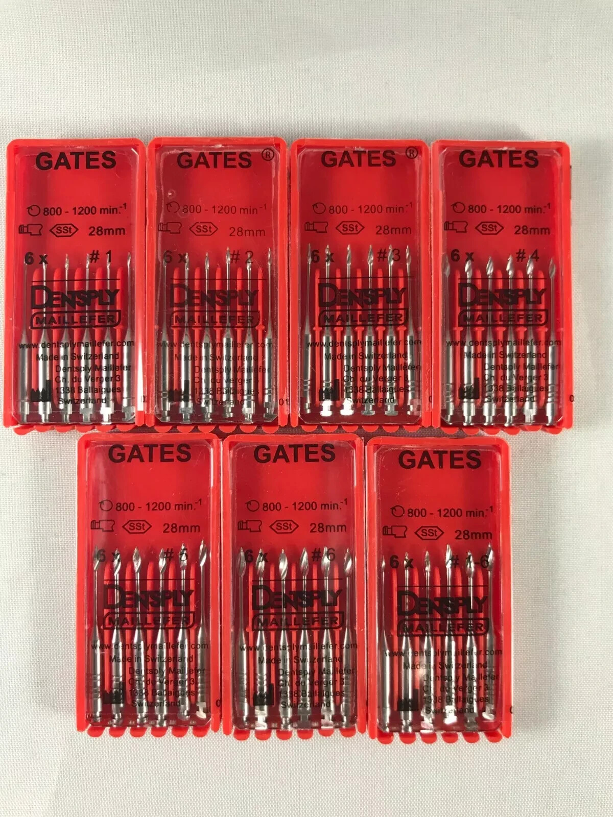 Dentsply Maillefer Glidden Gates Endo Rotary Drills 28mm all size - (6 per pk)
