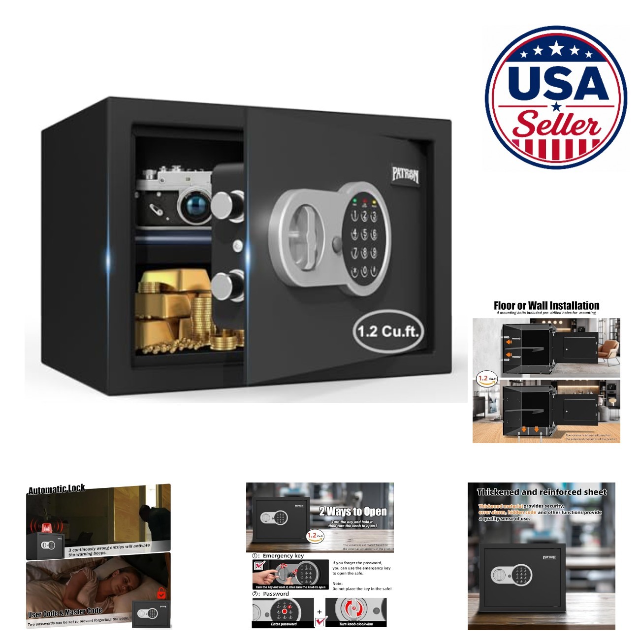 Cabinet Safe 1.2 Cu Ft Digital Keypad Key Entry Alarm Removable Shelf For Home