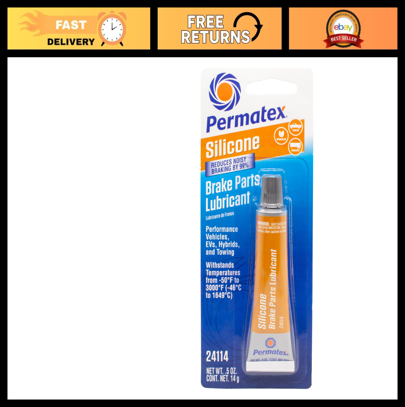 Silicone Brake Parts Lubricant - Eliminates Noisy Braking, Ceramic Fortified, 0.