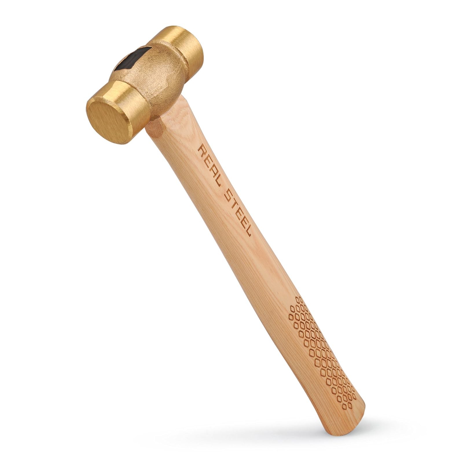 REAL STEEL Drop Forged Solid Brass Non-Sparking Hammer 20 Oz, Hickory Wood Handl