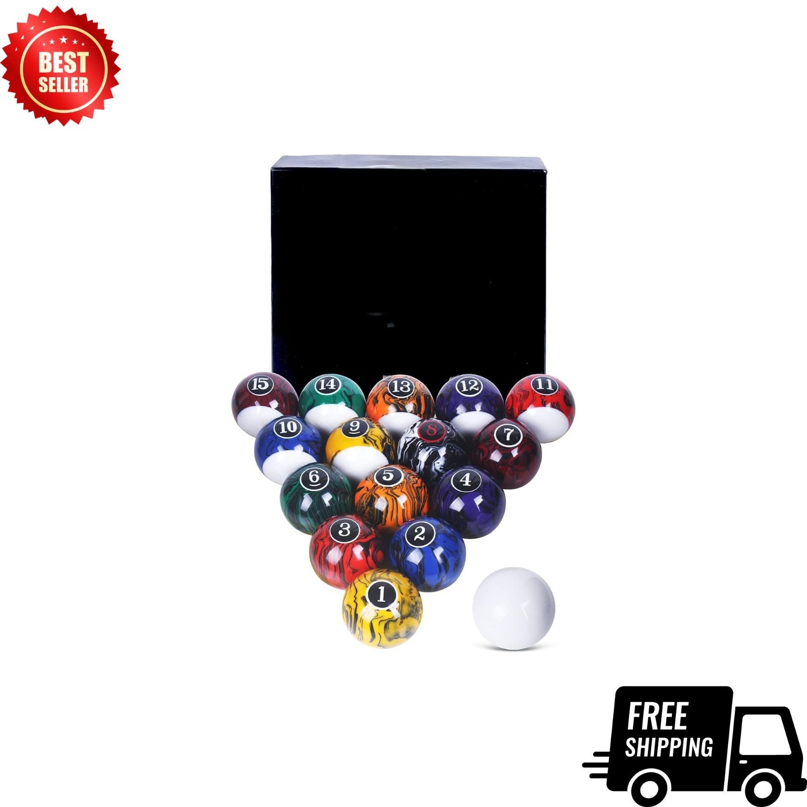 16 Ball Billiard Pool Balls Set, Marble Swirl & Classic Style
