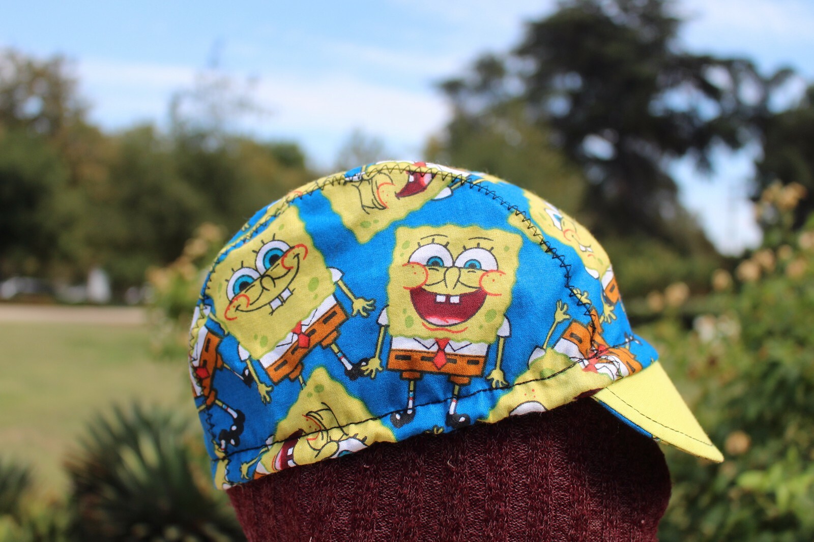 CYCLING CAP SPONGEBOB  100%  COTTON HANDMADE IN USA ANY SIZE