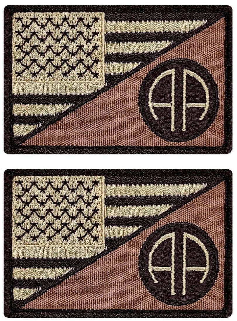 82nd Airborne USA Flag Morale Patch  | 2PC HOOK BACKING 3"X2"  (QP3F)