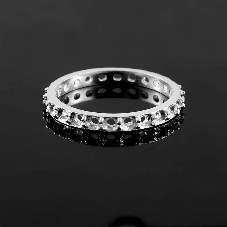 925 Sterling Silver Ring Blank 2mm Round Eternity Semi-Mount Engagement Setting