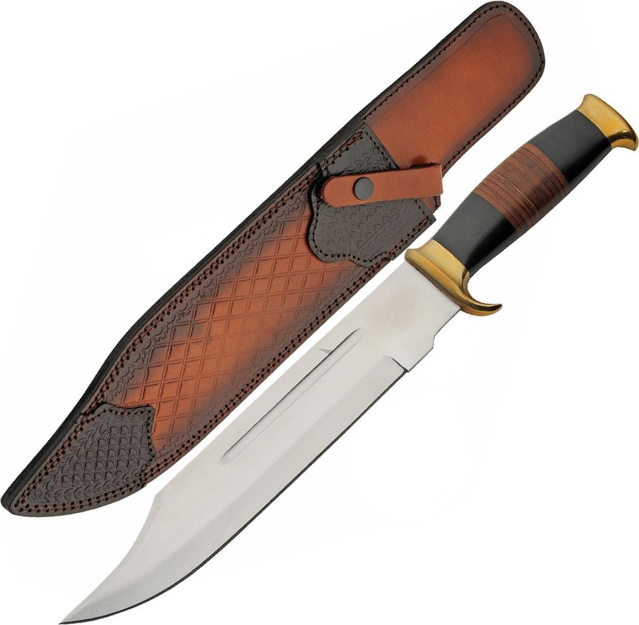 Bowie Knife Stainless Steel Mirror Finish 12in Blade Leather Handle + Sheath