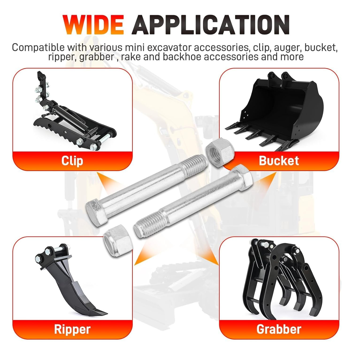 6pcs 25mm 0.98" Mini Excavator Pins for Hydraulic Thumb Bucket Auger Ripper Rake