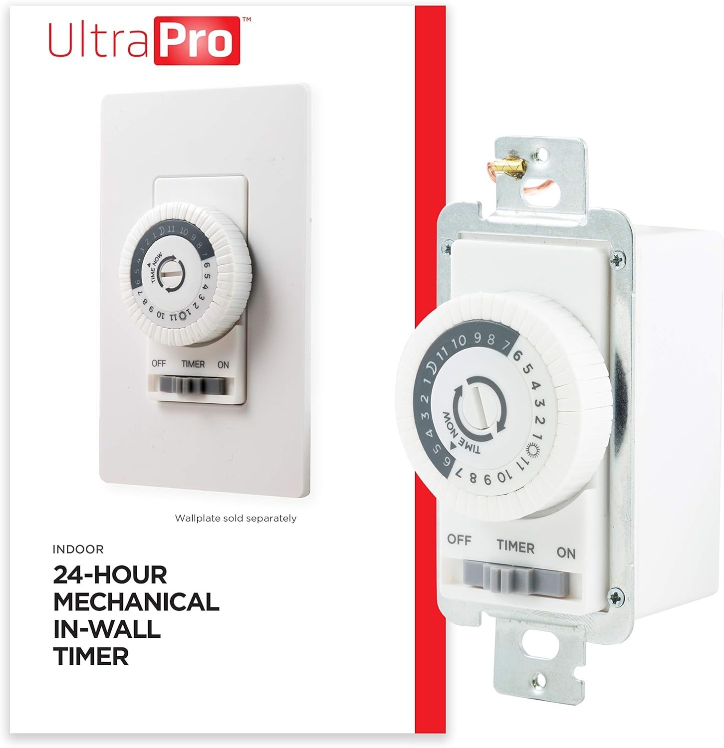 Elegant 24-Hour Dial Timer Switch for Lights & Fans - Override Function Included