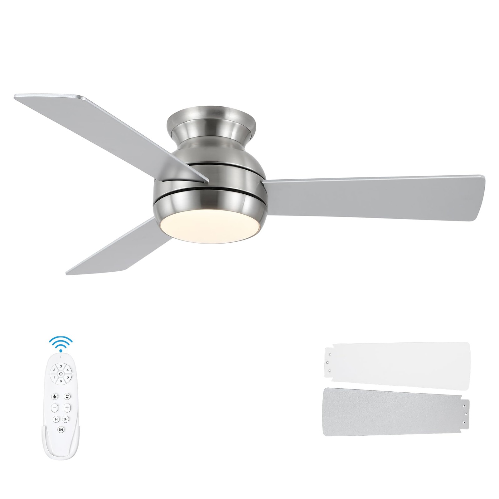 42 Inch Flush Mount Ceiling Fan with Light Quiet for Bedroom,Nickel