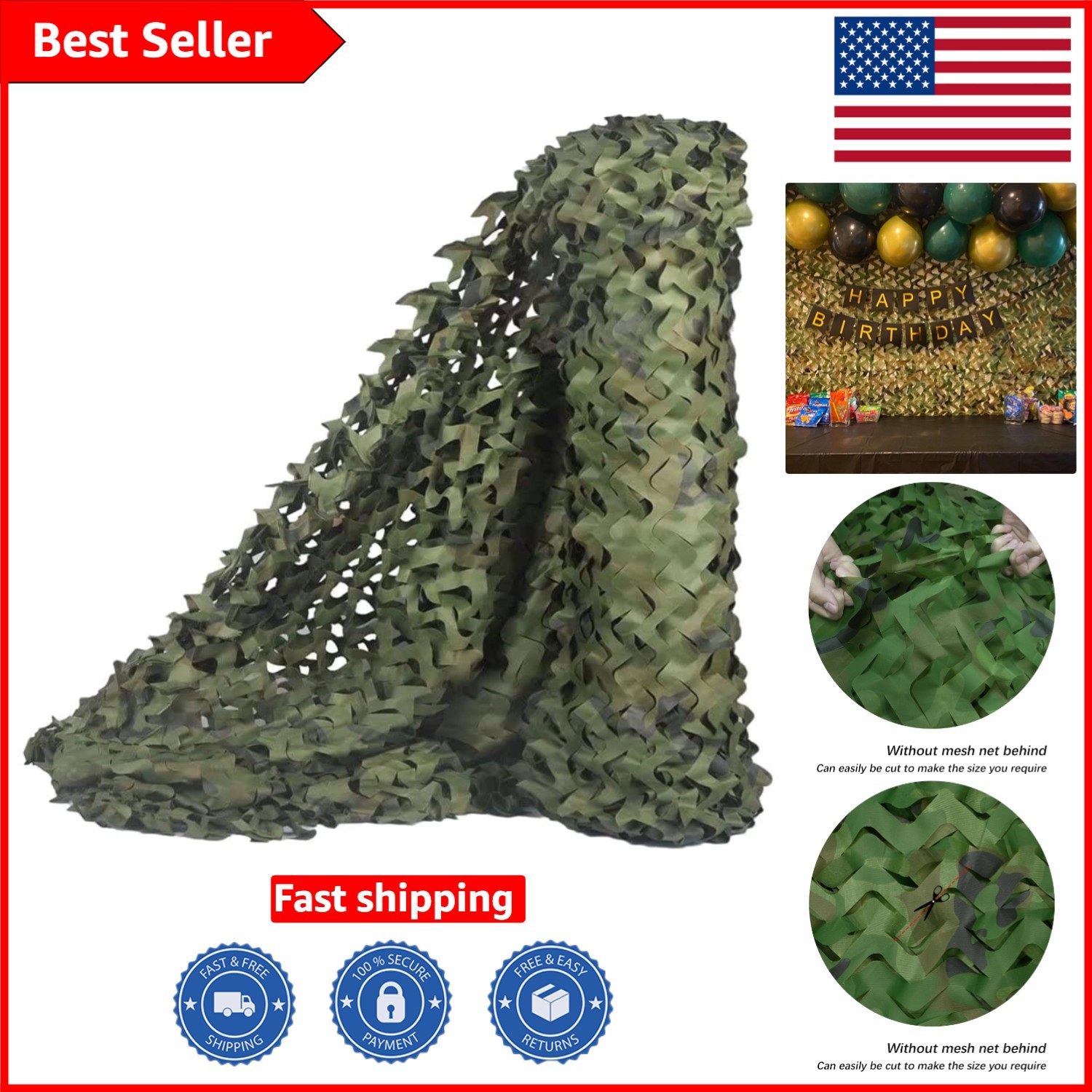 Cut-to-Length Woodland Camo Netting 5x6.6ft - Ideal for Secure Outdoor Use