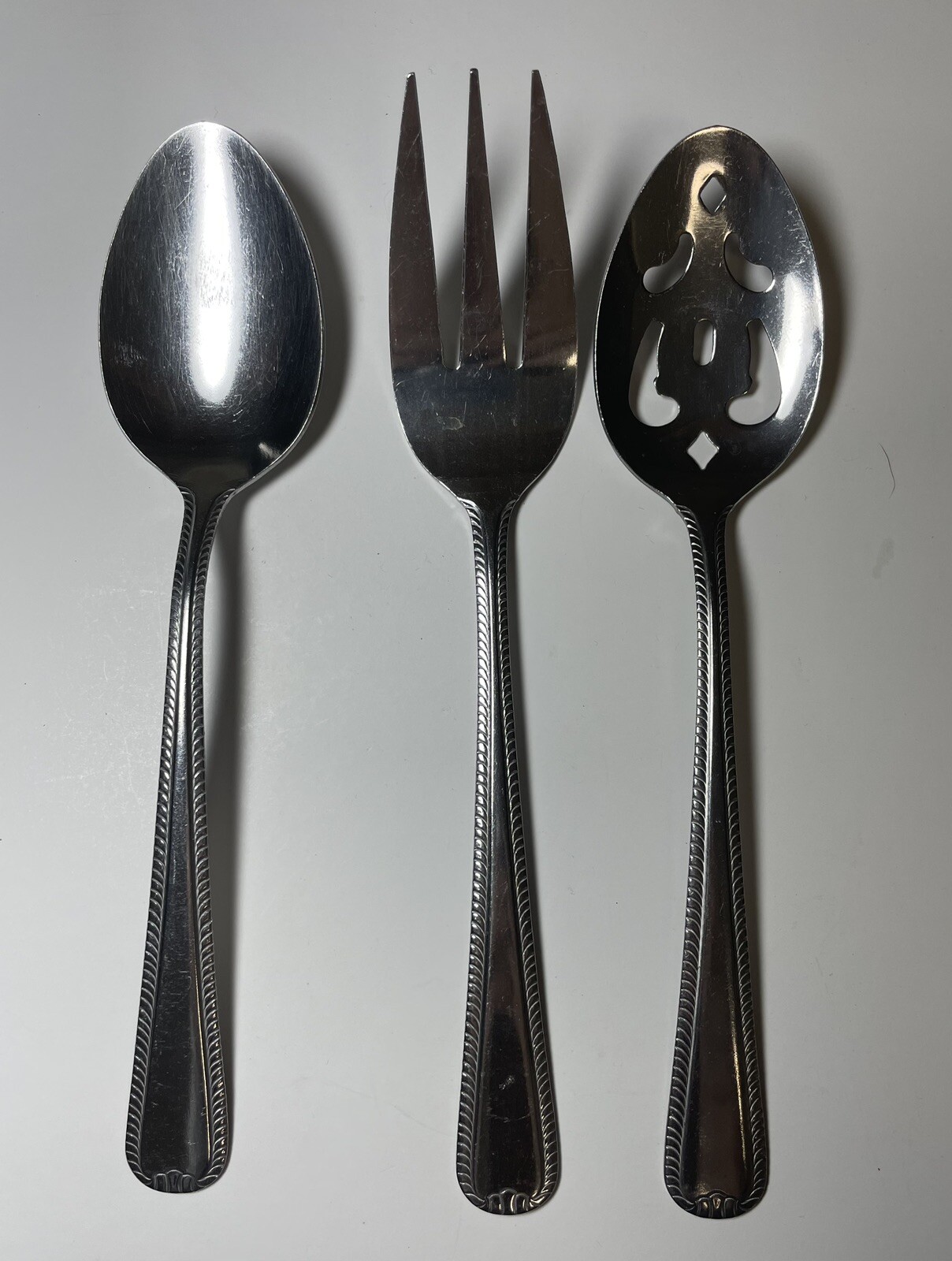 International Silver Stainless Serving Set - Serving Fork, Spoon, Slotted Spoon