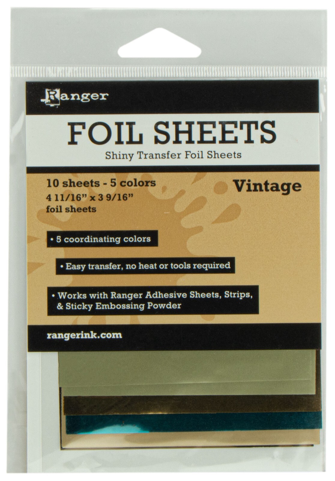 Ranger Shiny Transfer Foil Sheets 10 Sheets 5 Vintage Colors 4-11/16" x 3-9/16"