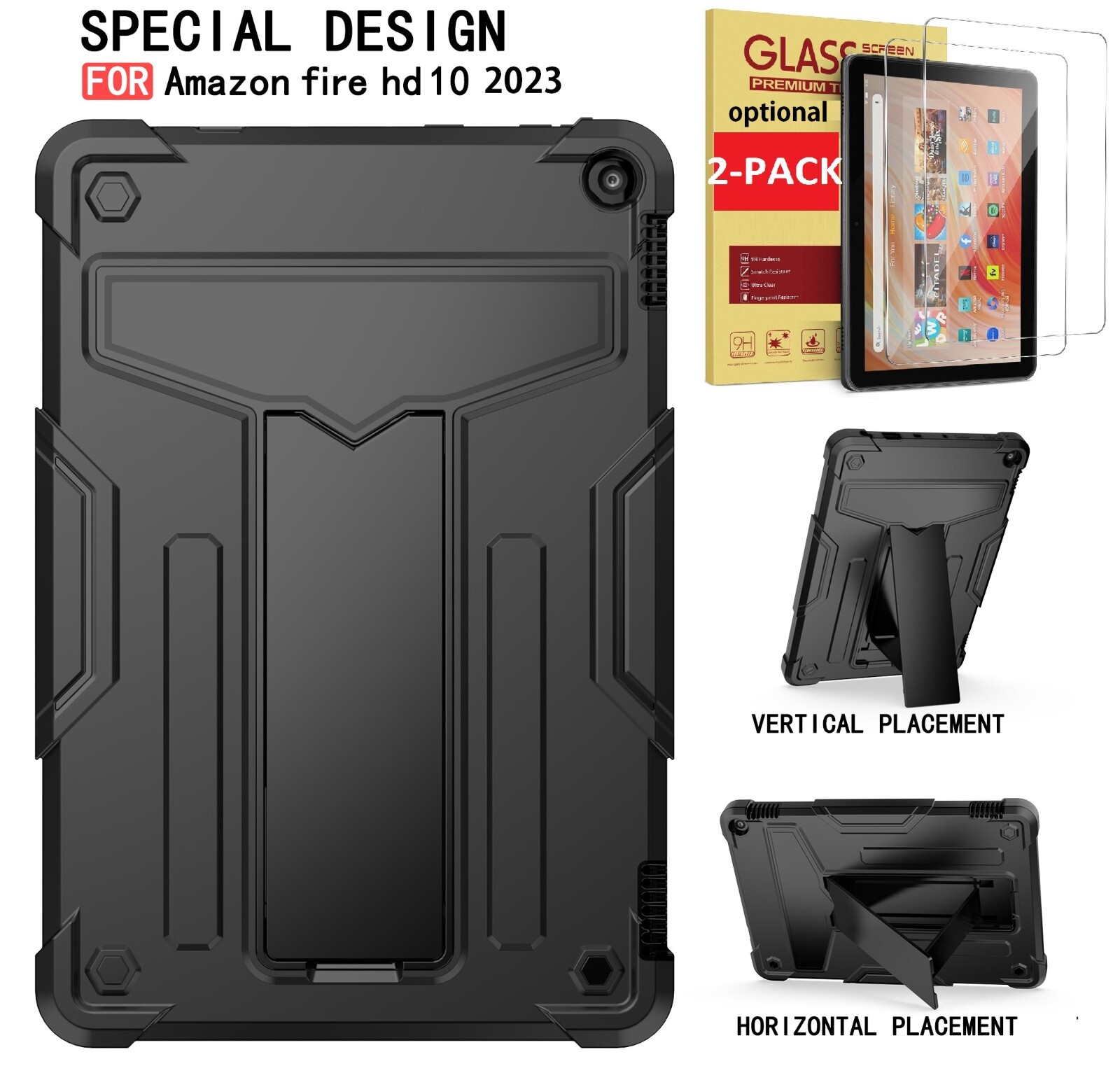 Shockproof Case For Amazon Fire HD 10 10.1" 2023 13th Gen/Glass Screen Protector