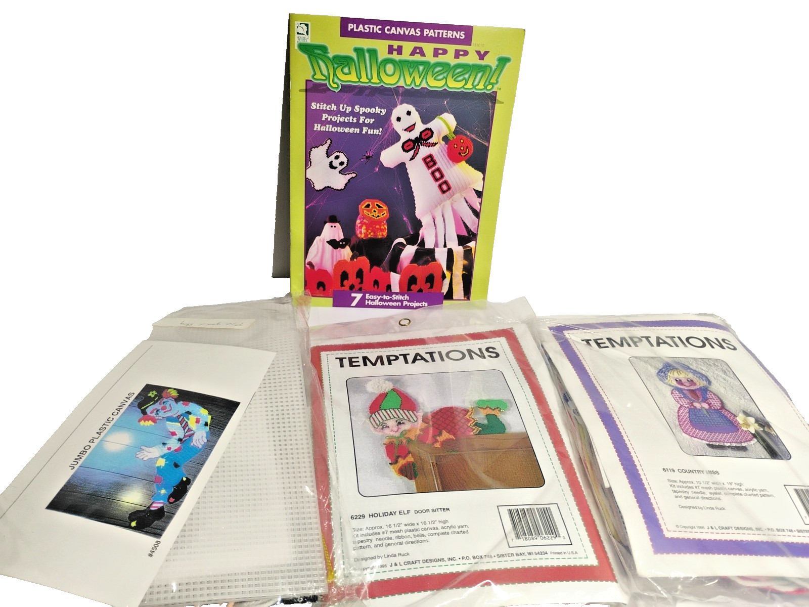 Cross Stitch Elf, Country Miss & Jumbo Clown Set of 3 Plastic Canvas NOS Sealed