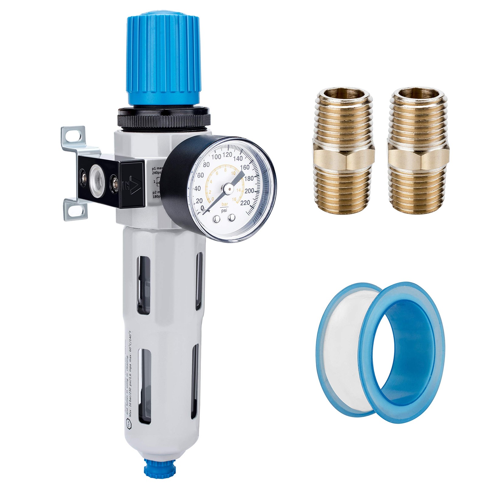 1/4" NPT High Pressure Compressed Air Filter Regulator Water/Oil Trap Separat...