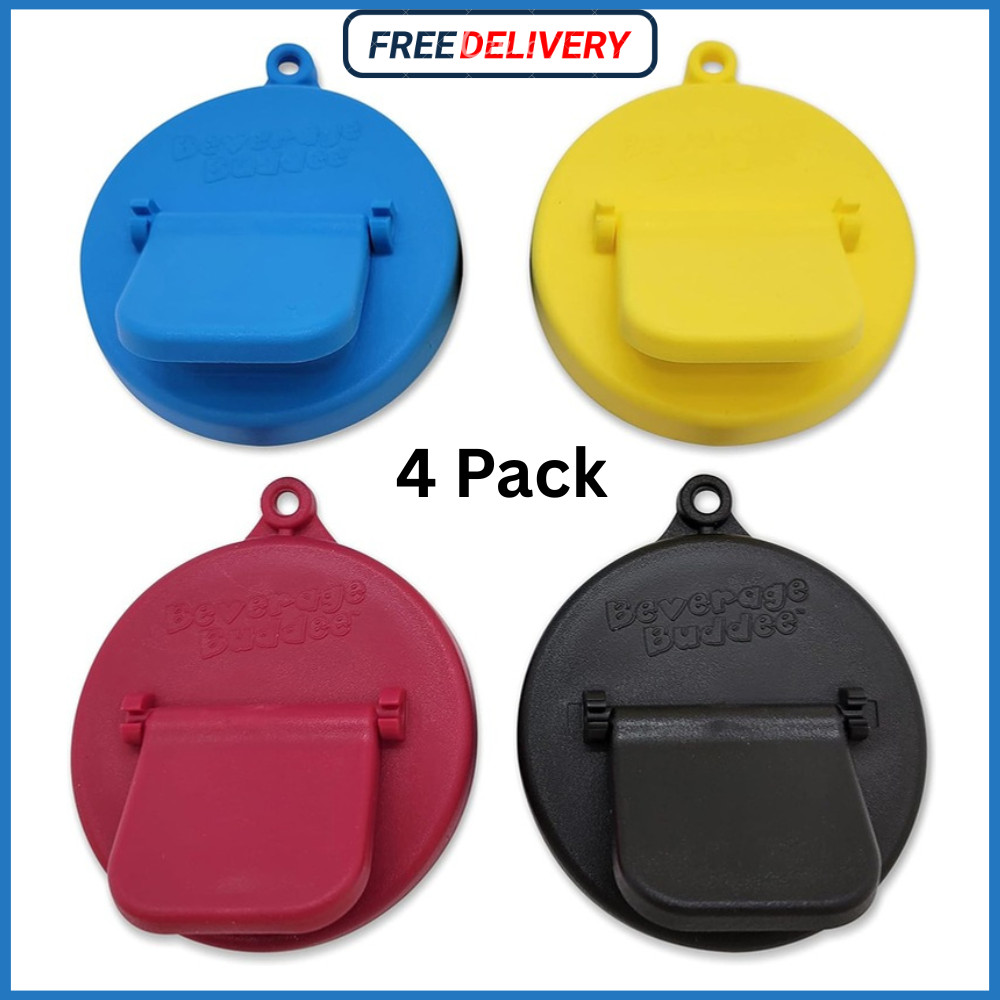 4 Pack Reusable Soda Can Savers Pop Drink Covers Lid Protector Spill Free Bottle