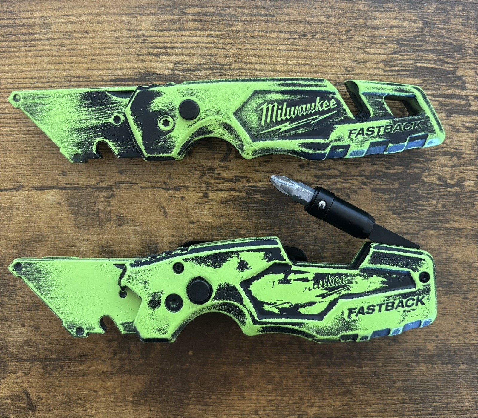 Custom Milwaukee 48-22-1502 Fastback knife Coated Safety Yellow Distress