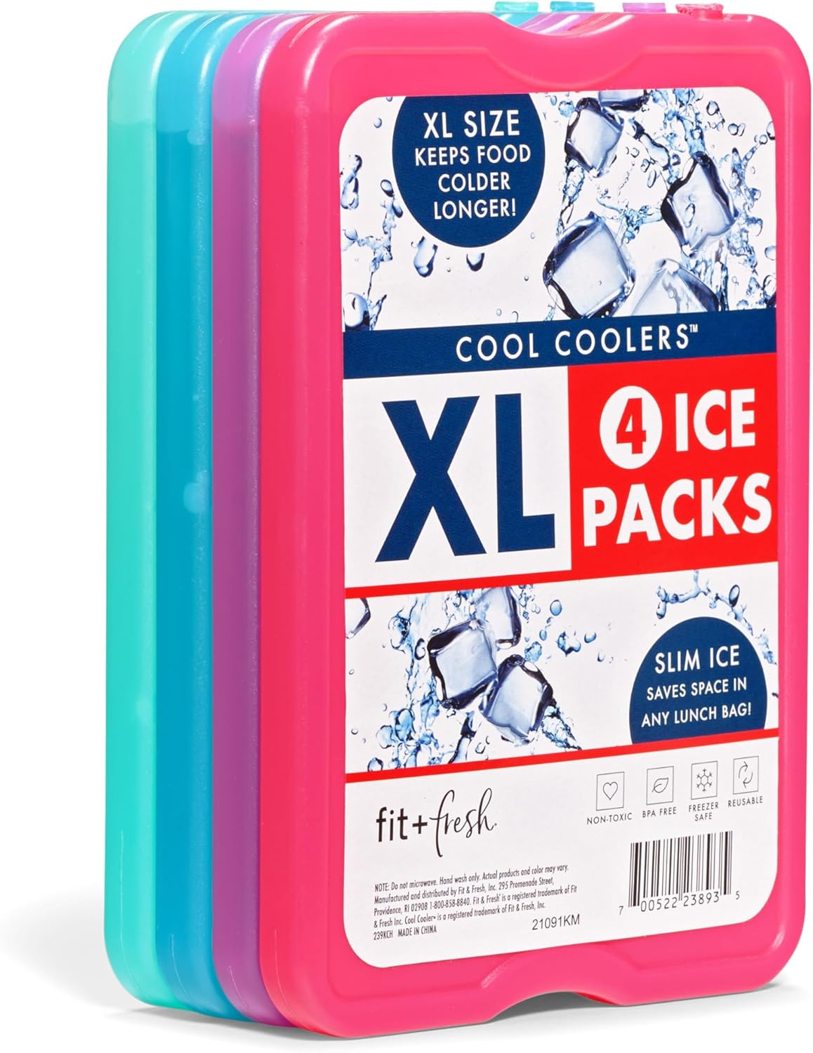 Cool Coolers by Fit + Fresh Slim Compact Reusable XL Ice Pack, Perfect for Lunch