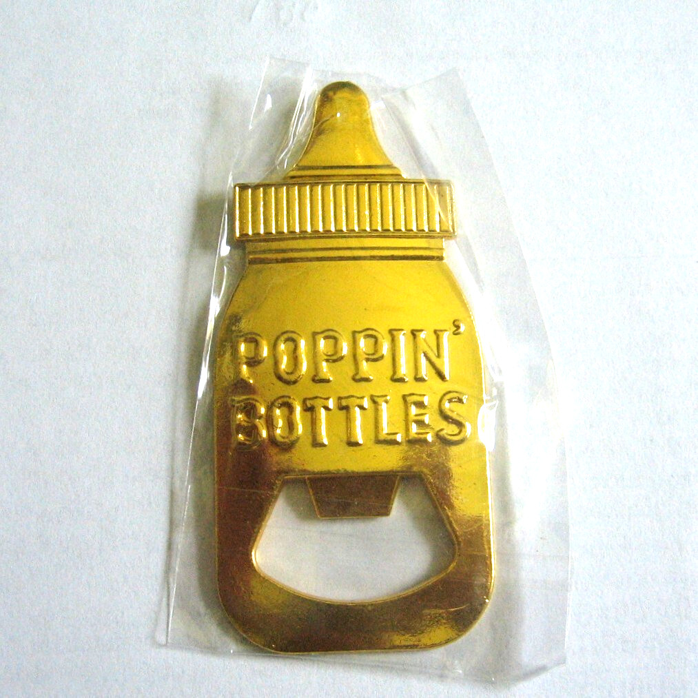 Poppin' Bottles Metal Bottle Opener Baby Bottle Gold Tone New Baby Shower Favor