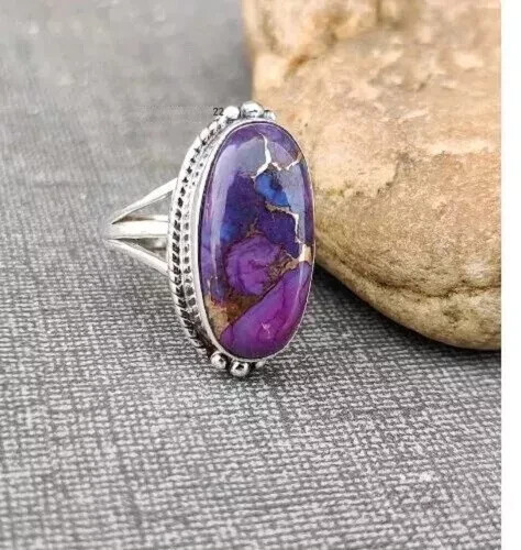 Natural Purple Copper Turquoise Gemstone 925 Sterling Silver Ring All Size R277