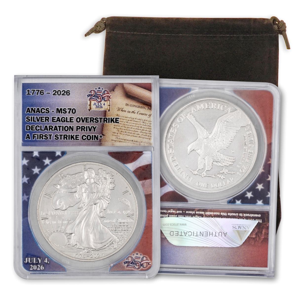 2026 ANACS MS70 Silver Eagle Dual Dated Daniel Carr Overstrike Declaration