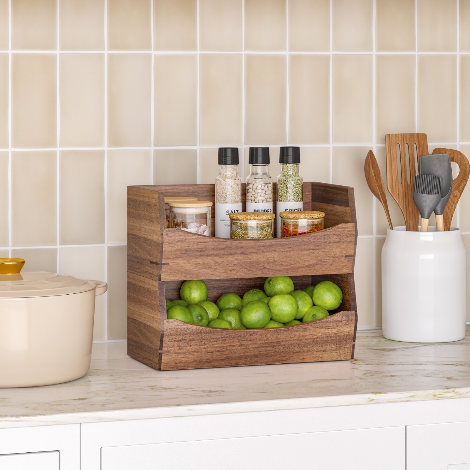 Seville Classics 2-Piece Stackable Acacia Bin Set