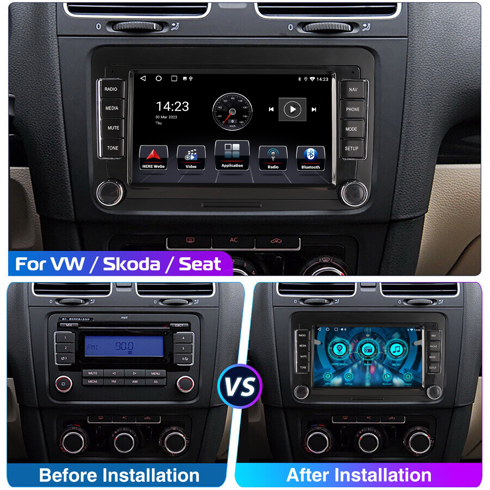 For VW Golf MK5 RCD330 B6 7" CarPlay Android Car Stereo Radio With Backup Camera